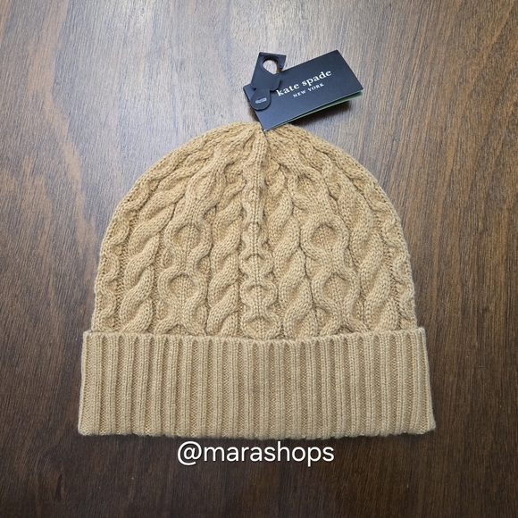 Kate Spade Tan Bow Cable Knit Beanie - Picture 3 of 4